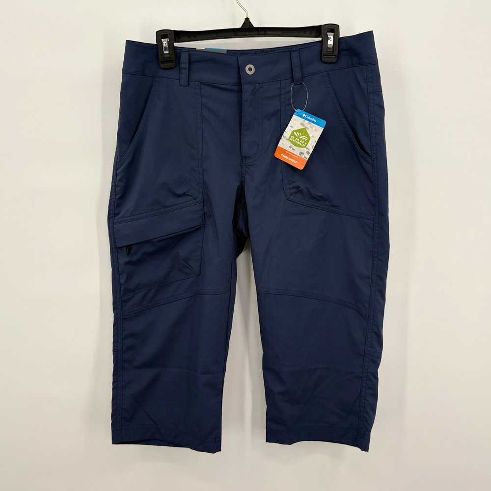 Columbia Women Navy Blue Omni-Shield Active Fit Capri Hiking Cargo Pants Size 10